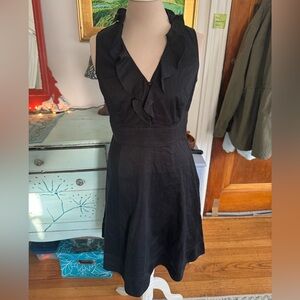 White House Black Market Black Sleeveless Dress With Ruffled Collar 4 VGUC